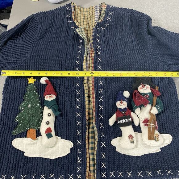 Chenille Jacket Cottagecore Granny Sweater Cardigan Snowman Country christmas - Picture 15 of 16
